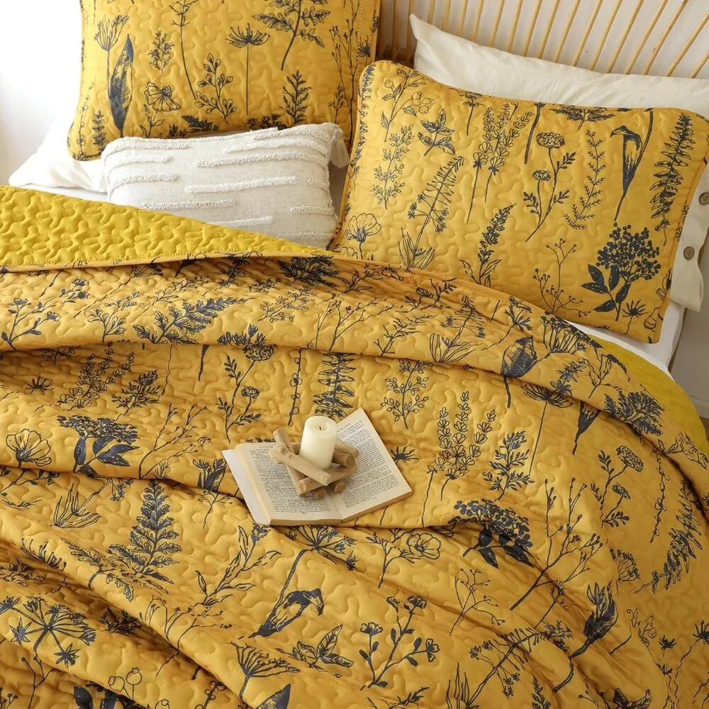 New Quilts Queen Size Ginger Quilt Botanical with Floral Pattern Microfiber